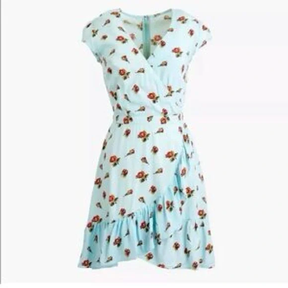 J. Crew Light Blue Floral Flutter Sleeve Sundress - Picture 1 of 5
